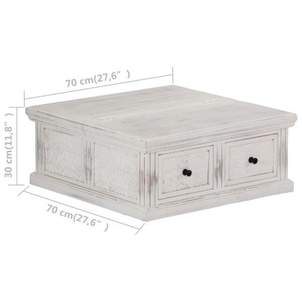 vidaXL Coffee Table White 27.6"x27.6"x11.8" Solid Mango Wood - Image 6