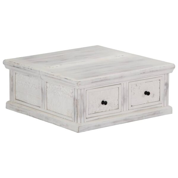 vidaXL Coffee Table White 27.6"x27.6"x11.8" Solid Mango Wood - Image 7