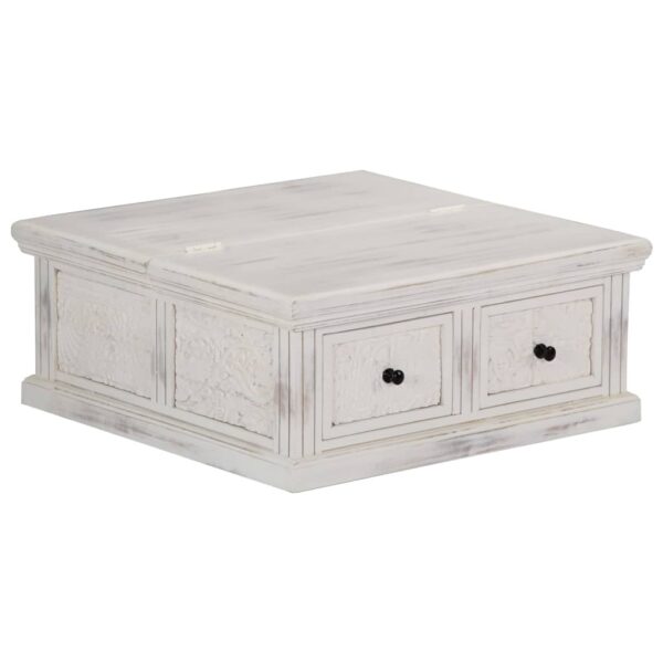 vidaXL Coffee Table White 27.6"x27.6"x11.8" Solid Mango Wood - Image 8