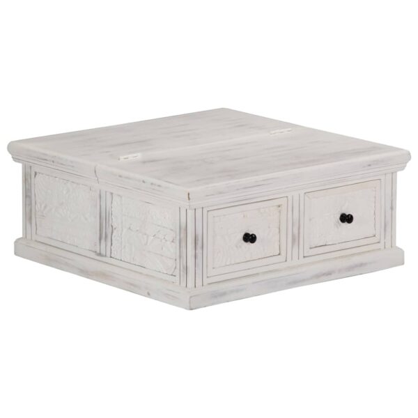 vidaXL Coffee Table White 27.6"x27.6"x11.8" Solid Mango Wood - Image 9