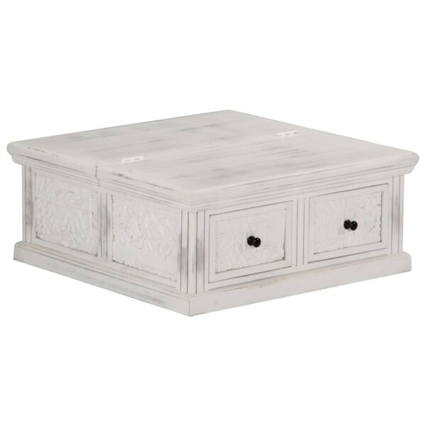 vidaXL Coffee Table White 27.6"x27.6"x11.8" Solid Mango Wood - Image 10