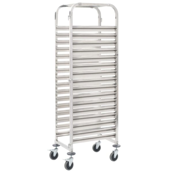 vidaXL Kitchen Trolley for 16 Trays 15"x21.7"x64.2" Stainless Steel