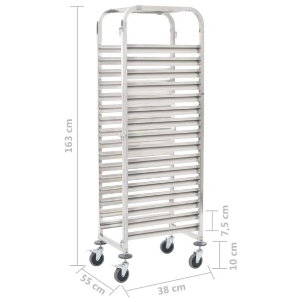 vidaXL Kitchen Trolley for 16 Trays 15"x21.7"x64.2" Stainless Steel - Image 6