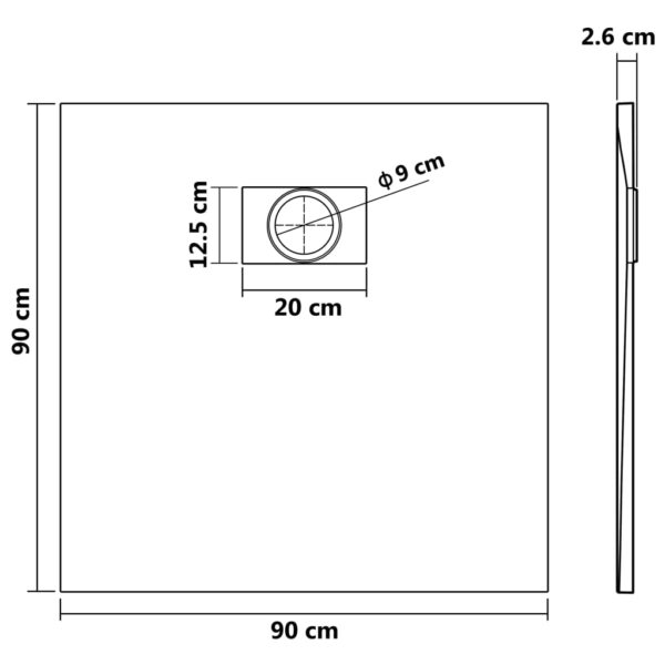 vidaXL Shower Base Tray SMC Black 35.4"x35.4" - Image 6