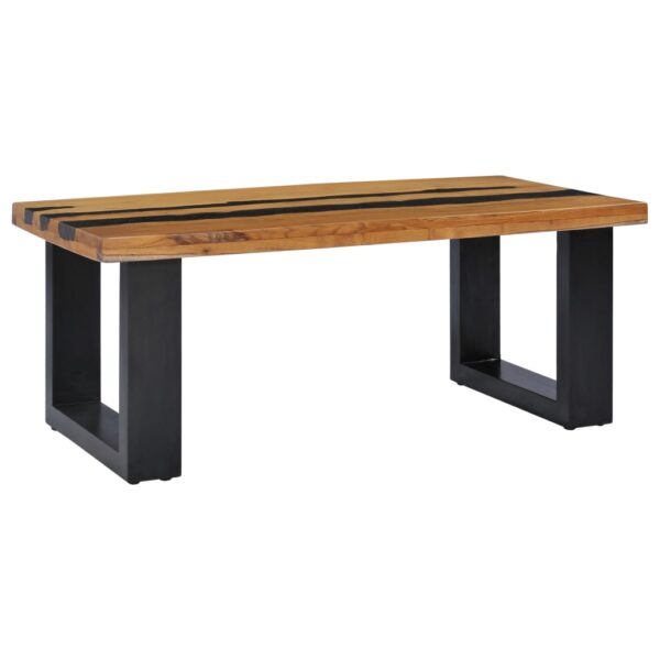 vidaXL Coffee Table 39.3"x19.6"x15.7" Solid Teak Wood and Lava Stone - Image 2