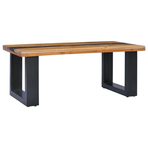 vidaXL Coffee Table 39.3"x19.6"x15.7" Solid Teak Wood and Polyresin - Image 2