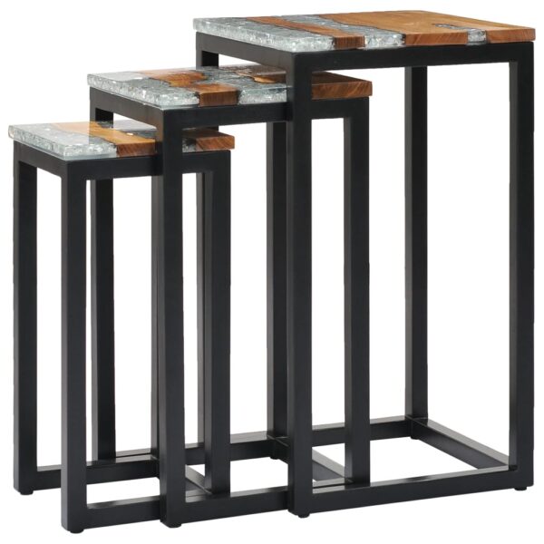 vidaXL Nesting Tables 3 pcs Solid Teak Wood and Polyresin - Image 2