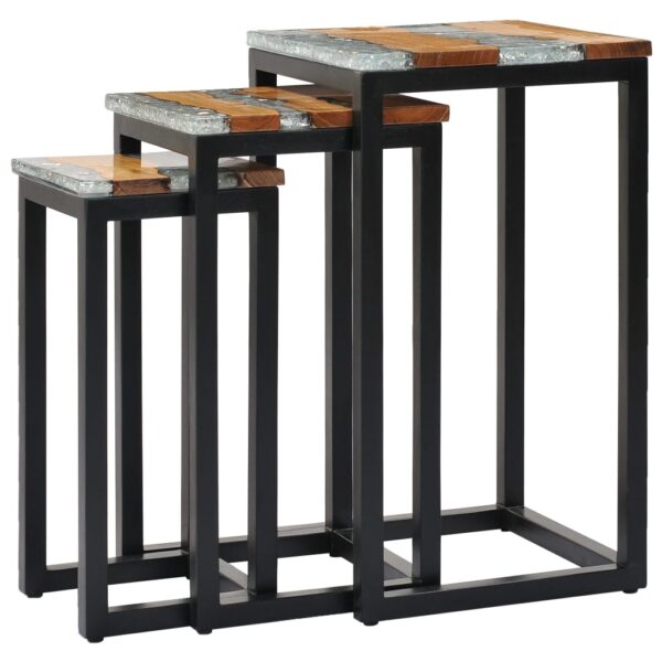 vidaXL Nesting Tables 3 pcs Solid Teak Wood and Polyresin - Image 11