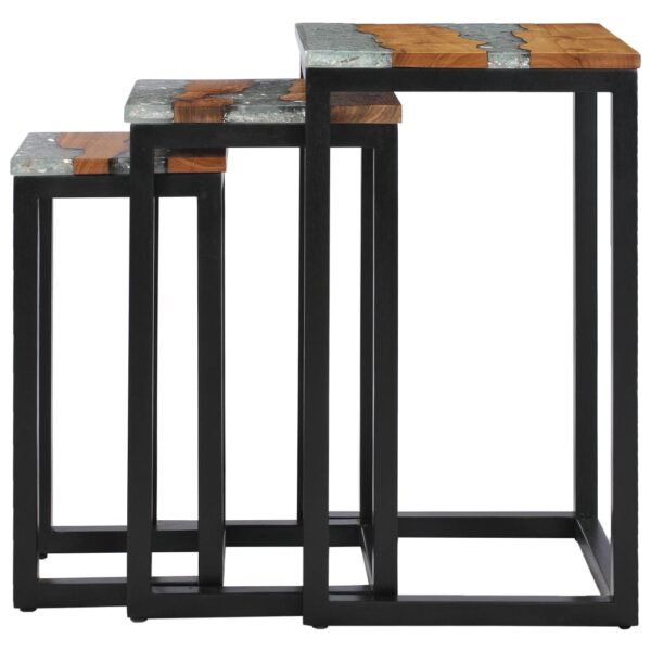 vidaXL Nesting Tables 3 pcs Solid Teak Wood and Polyresin - Image 3