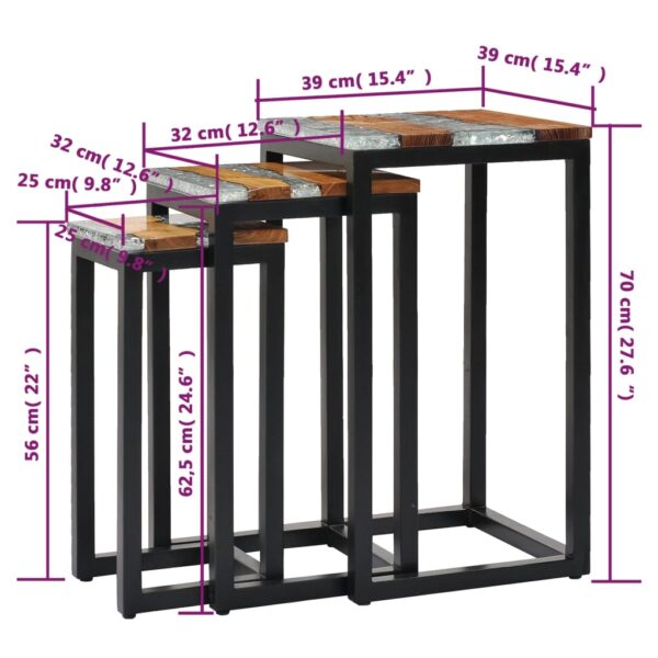 vidaXL Nesting Tables 3 pcs Solid Teak Wood and Polyresin - Image 8