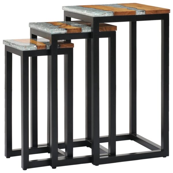 vidaXL Nesting Tables 3 pcs Solid Teak Wood and Polyresin - Image 9