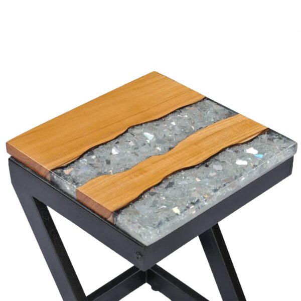 vidaXL Coffee Table 11.8"x11.8"x19.6" Solid Teak Wood and Polyresin - Image 6