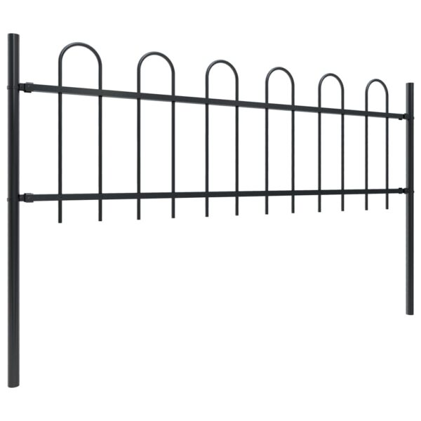 vidaXL Garden Fence with Hoop Top Steel 5.6' Black - Image 2