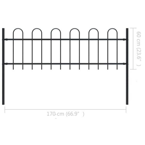 vidaXL Garden Fence with Hoop Top Steel 5.6' Black - Image 5