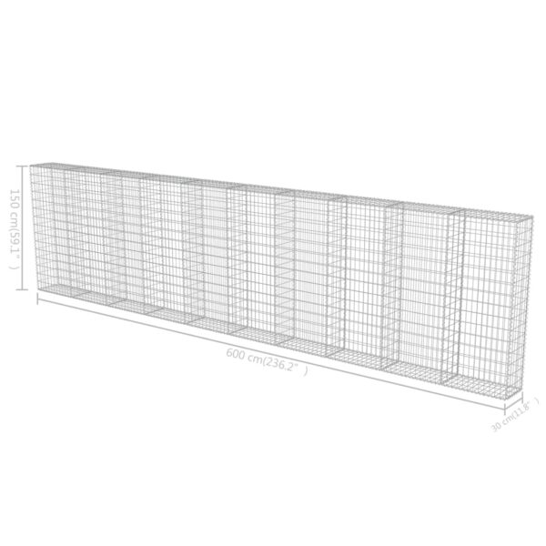 vidaXL Gabion Wall with Covers Galvanized Steel 236"x11.8"x59" - Image 6