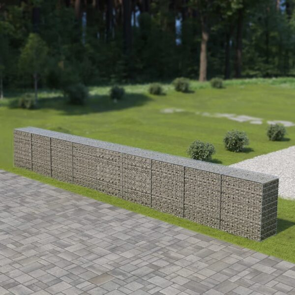 vidaXL Gabion Wall with Covers Galvanized Steel 354"x19.7"x39.4"