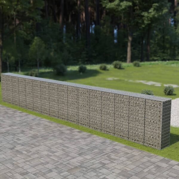 vidaXL Gabion Wall with Covers Galvanized Steel 354"x19.7"x59"