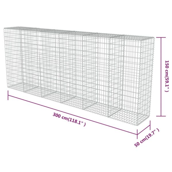 vidaXL Gabion Wall with Covers Galvanized Steel 118"x19.7"x59" - Image 6