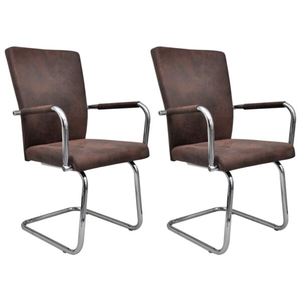 vidaXL Cantilever Dining Chairs 2 pcs Brown Faux Suede Leather - Image 2