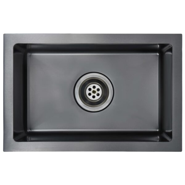 vidaXL Handmade Kitchen Sink Black Stainless Steel - Image 2