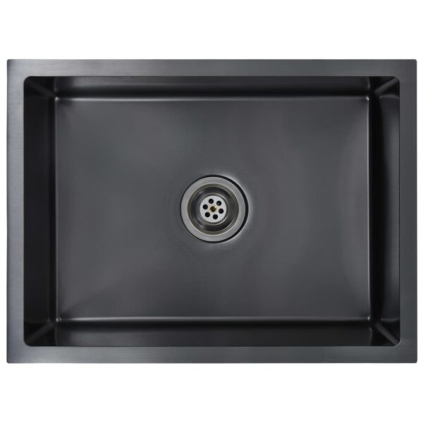 vidaXL Handmade Kitchen Sink Black Stainless Steel - Image 2