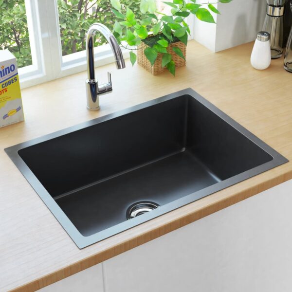 vidaXL Handmade Kitchen Sink Black Stainless Steel