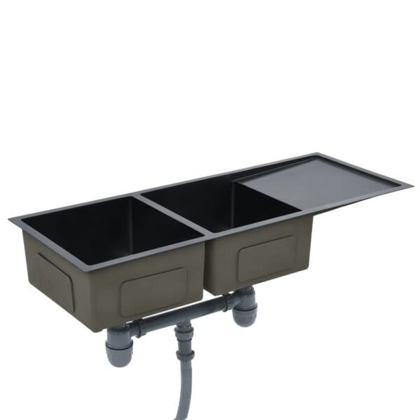 vidaXL Handmade Kitchen Sink Black Stainless Steel - Image 4