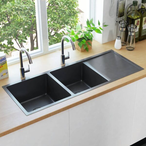 vidaXL Handmade Kitchen Sink Black Stainless Steel