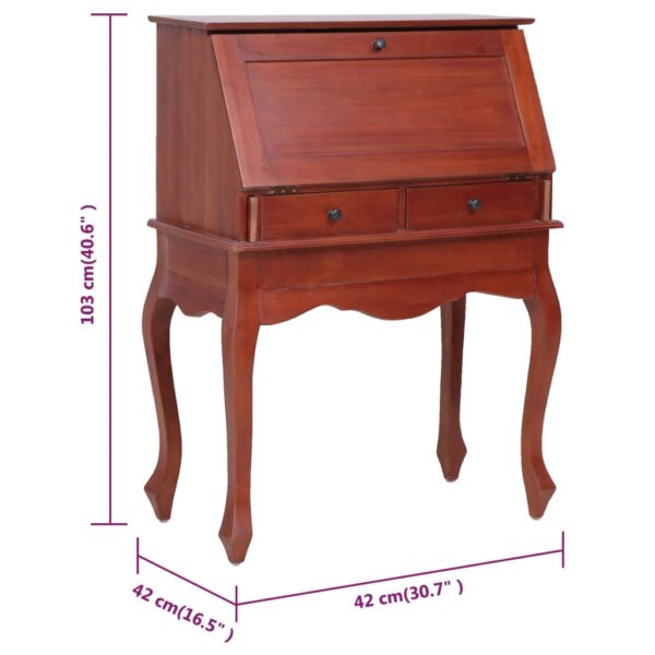 vidaXL Secretary Desk Brown 30.7"x16.5"x40.6" Solid Mahogany Wood - Image 7