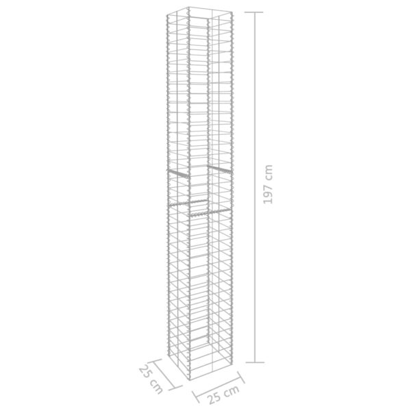 vidaXL Gabion Baskets 3 pcs Galvanized Steel 9.8"x9.8"x77.6" - Image 6