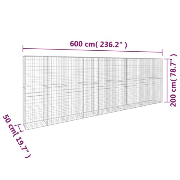 vidaXL Gabion Wall with Cover Galvanized Steel 236.2"x19.7"x78.7" - Image 6