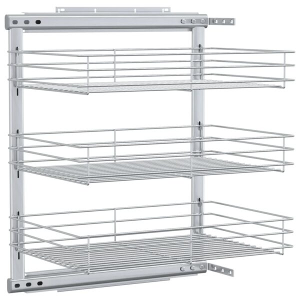 vidaXL 3-Tier Pull-out Kitchen Wire Basket Silver 18.5"x13.8"x22" - Image 2