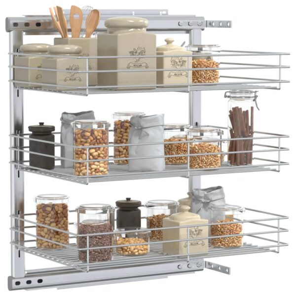 vidaXL 3-Tier Pull-out Kitchen Wire Basket Silver 18.5"x13.8"x22" - Image 3