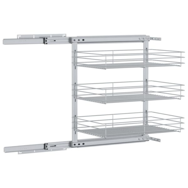 vidaXL 3-Tier Pull-out Kitchen Wire Basket Silver 18.5"x13.8"x22" - Image 7