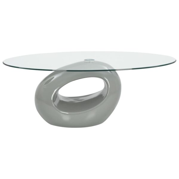 vidaXL Coffee Table with Oval Glass Top High Gloss Gray - Image 2