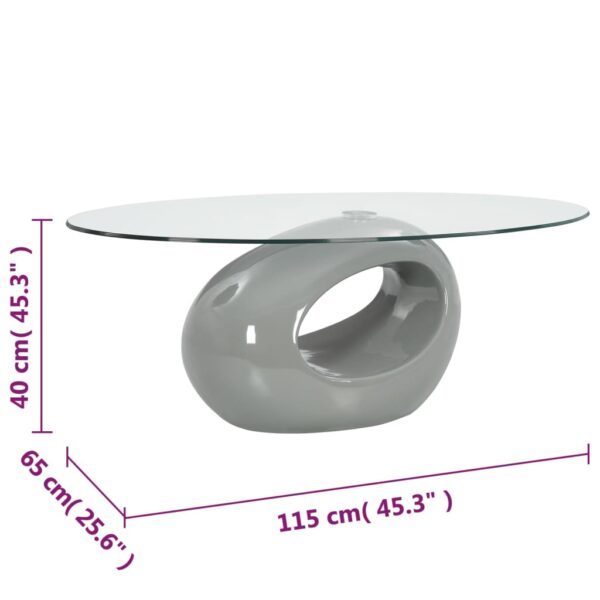 vidaXL Coffee Table with Oval Glass Top High Gloss Gray - Image 5