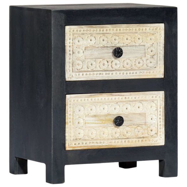 vidaXL Hand Carved Bedside Cabinet Gray 15.7"x11.8"x19.7" Solid Mango Wood - Image 9