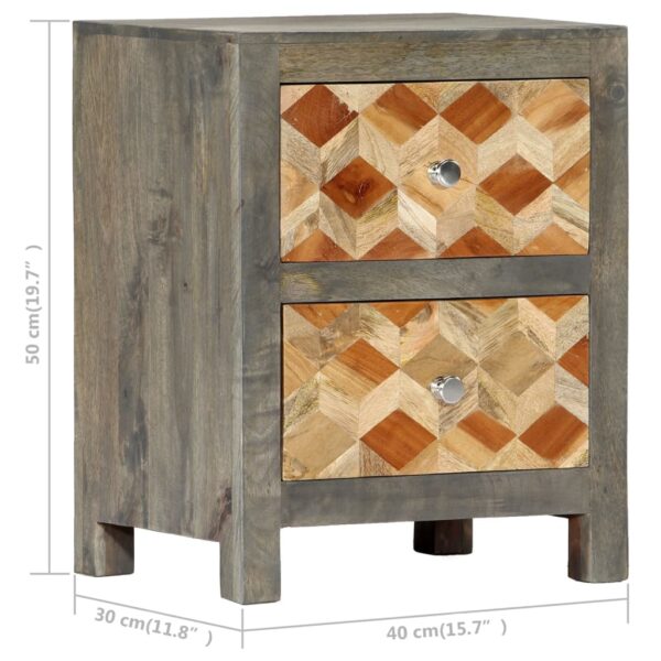 vidaXL Bedside Cabinet Gray 15.7"x11.8"x19.7" Solid Mango Wood - Image 8