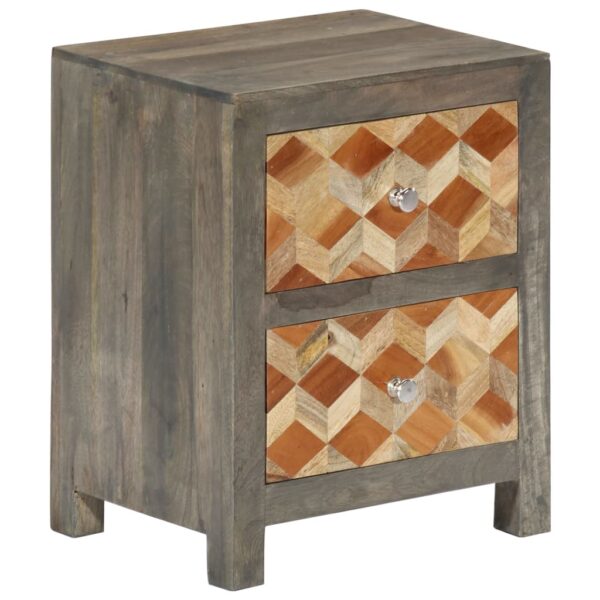 vidaXL Bedside Cabinet Gray 15.7"x11.8"x19.7" Solid Mango Wood - Image 9