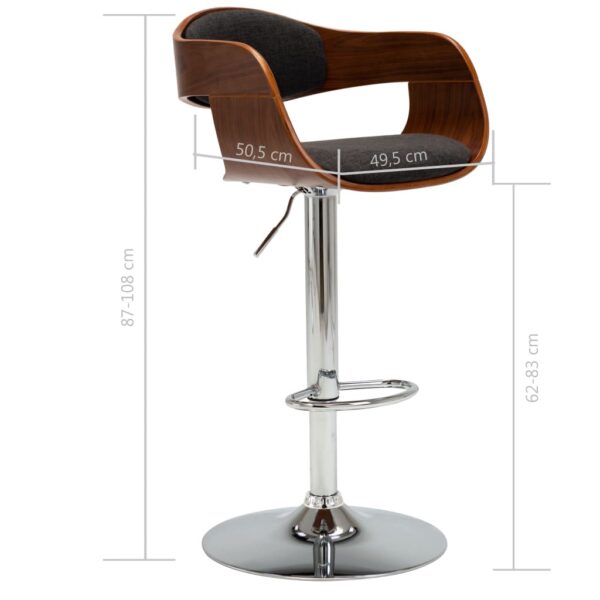 vidaXL Bar Stool Gray Bent Wood and Fabric - Image 8