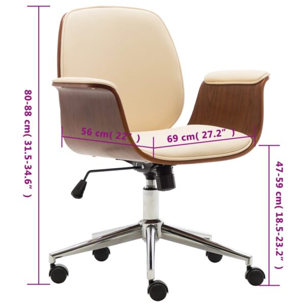 vidaXL Office Chair Cream Bent Wood and Faux Leather - Image 8