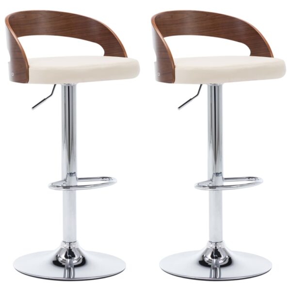 vidaXL Bar Stools 2 pcs Cream Faux Leather and Bentwood - Image 2