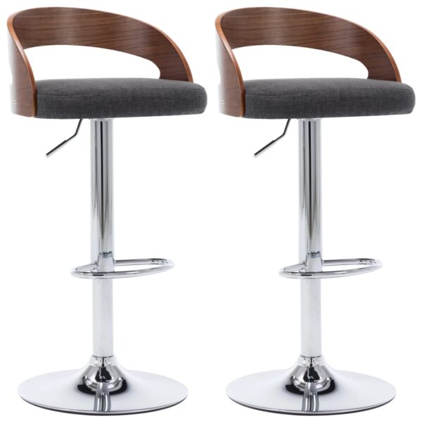 vidaXL Bar Stools 2 pcs Dark Gray Fabric and Bentwood - Image 2