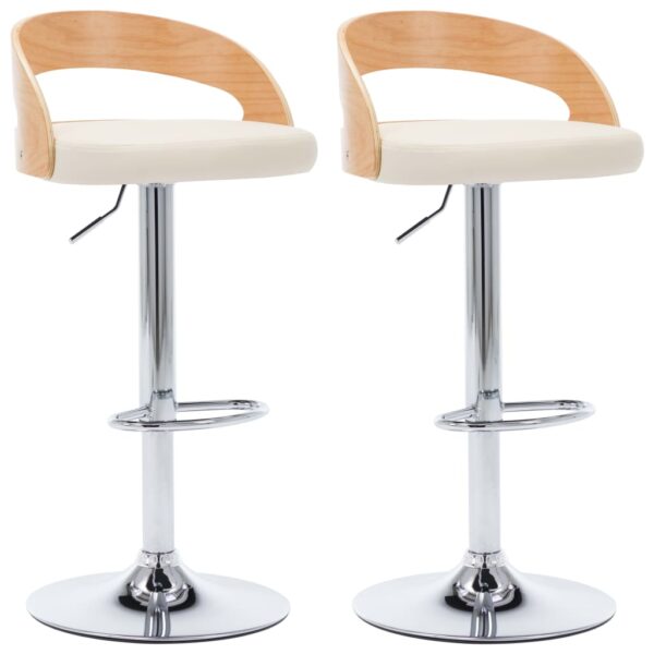 vidaXL Bar Stools 2 pcs Cream Faux Leather and Bentwood - Image 2