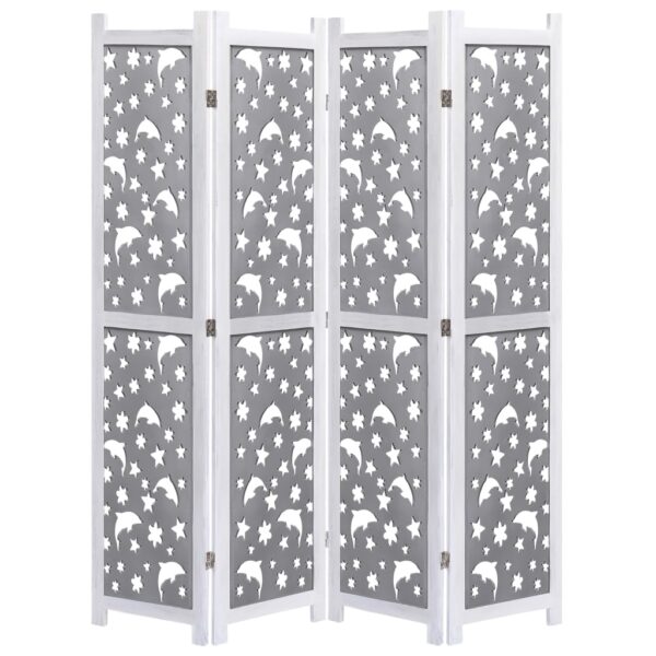 vidaXL 4-Panel Room Divider Gray 55.1"x65" Solid Wood