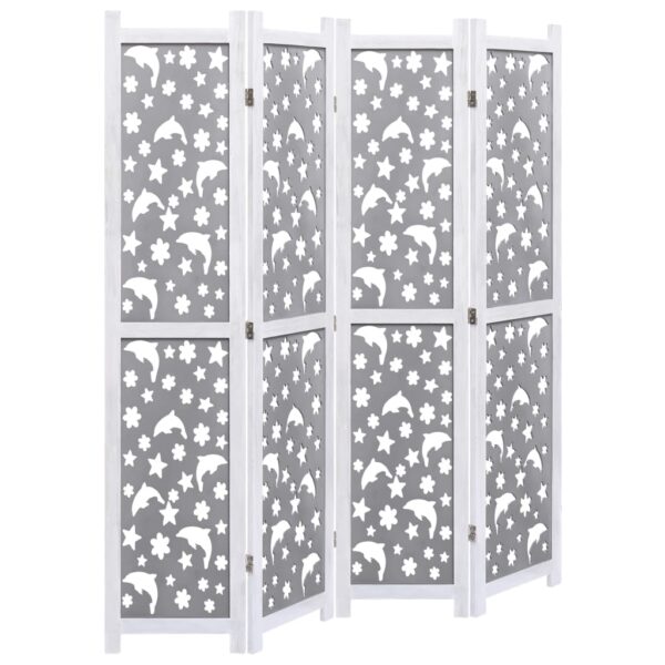 vidaXL 4-Panel Room Divider Gray 55.1"x65" Solid Wood - Image 2