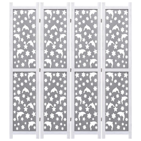 vidaXL 4-Panel Room Divider Gray 55.1"x65" Solid Wood - Image 3