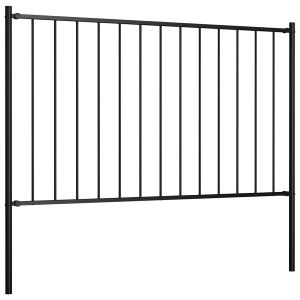 vidaXL Fence Panel with Posts Powder-coated Steel 5.6'x2.5' Black - Image 2