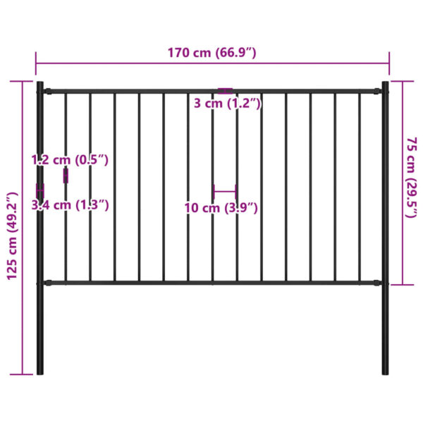 vidaXL Fence Panel with Posts Powder-coated Steel 5.6'x2.5' Black - Image 4