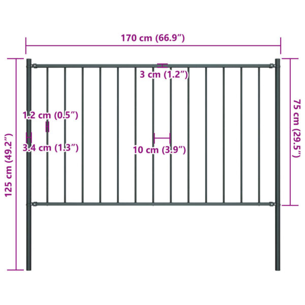 vidaXL Fence Panel with Posts Powder-coated Steel 5.6'x2.5' Anthracite - Image 4